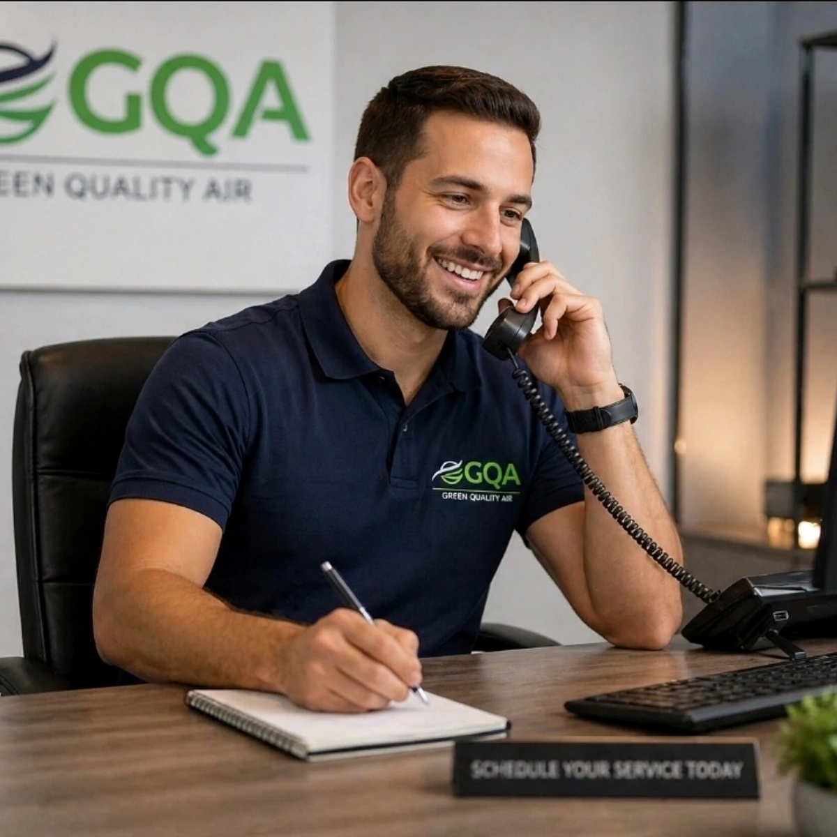 customer service representative scheduling air duct cleaning appointment for home service